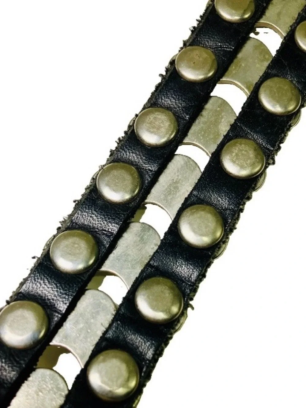 Vintage Heavy Sand Castle Black Leather Polished Steel 90s Biker Rocker Belt